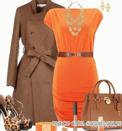 Was trägt man zu einem orangefarbenen Kleid, фото